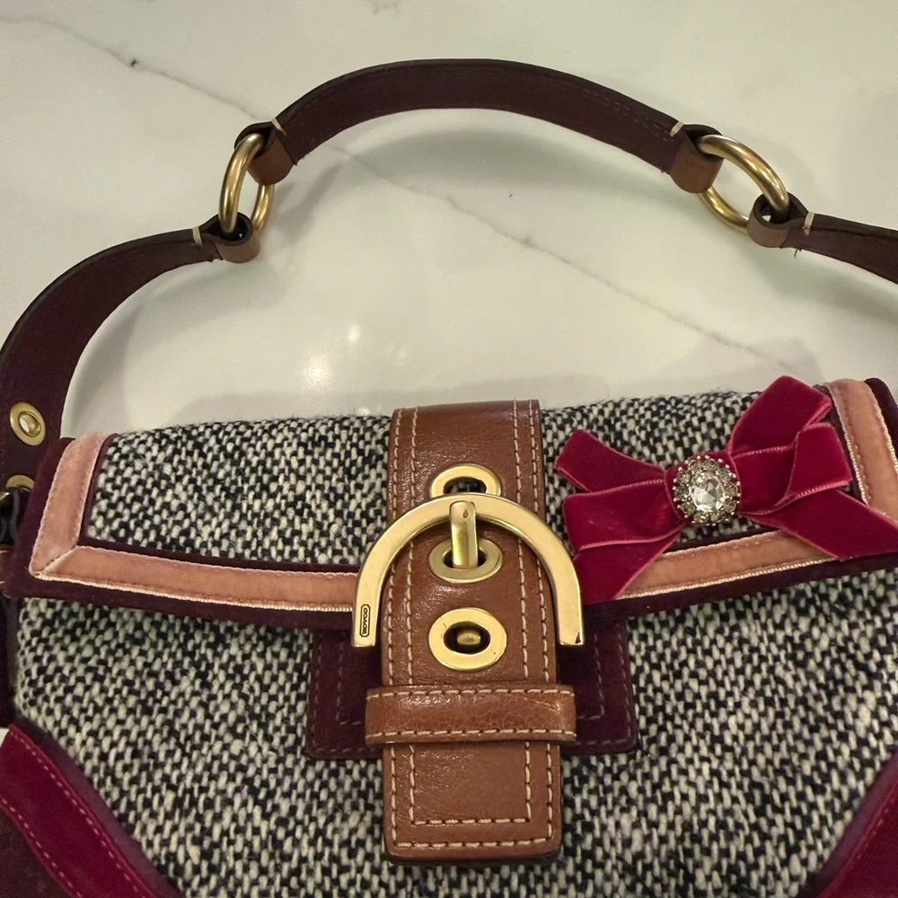 Vintage Coach Limited Edition Y2K purse Soho tweed, burgundy suede and leather - Picture 6 of 10